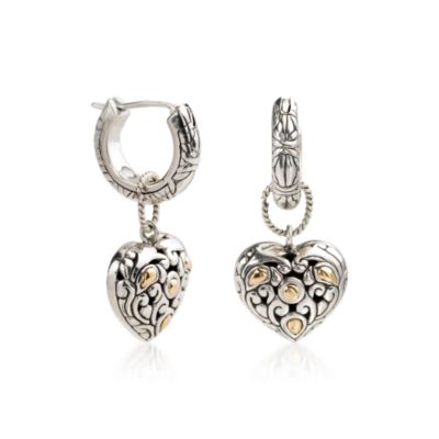 18kt Yellow Gold and Sterling Silver Heart Earrings &mdash; Alt Image 2