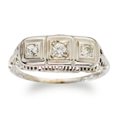 C. 1950 Vintage .20 ct. t.w. Diamond Three-Stone Ring 14kt White Gold. Size 6 &mdash; Alt Image 1