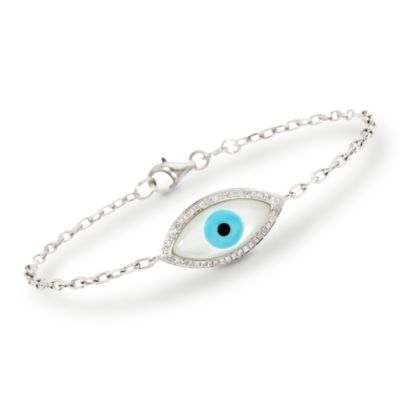 Diamond and Multi-Gem Evil Eye Bracelet In 18kt White Gold &mdash; Alt Image 1