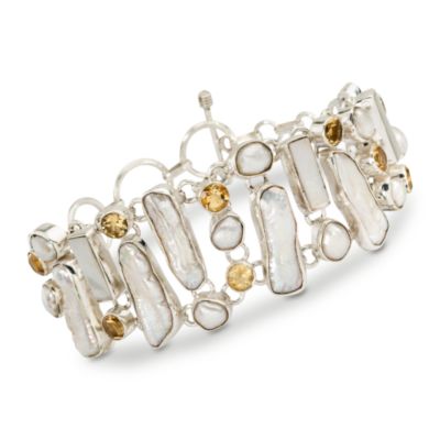 Cultured Pearl and 9.00 ct. t.w. Citrine Bracelet In Sterling Silver. 6.5" &mdash; Alt Image 1