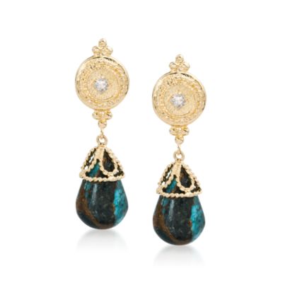 Turquoise Drop Earrings With Diamond Accents In 14kt Yellow Gold &mdash; Alt Image 1