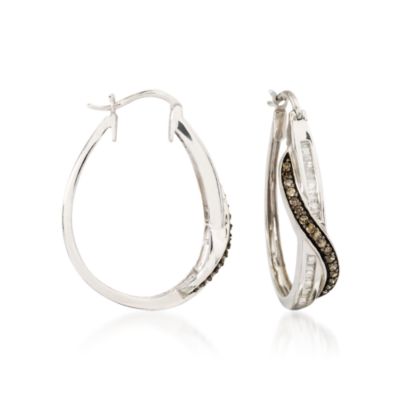 .30 ct. t.w. Brown and White Diamond Twist Hoops In Sterling Silver &mdash; Alt Image 1