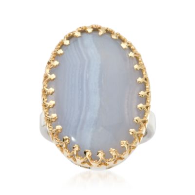 Blue Lace Agate Ring In Sterling Silver and 14kt Yellow Gold &mdash; Alt Image 1