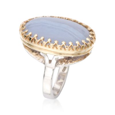 Blue Lace Agate Ring In Sterling Silver and 14kt Yellow Gold &mdash; Alt Image 2