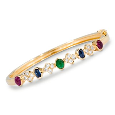 C. 1980 Vintage 1.80 ct. t.w. Multi-Gem Bangle Bracelet With  Diamond In 14kt Yellow Gold. Size 5.75 &mdash; Alt Image 1