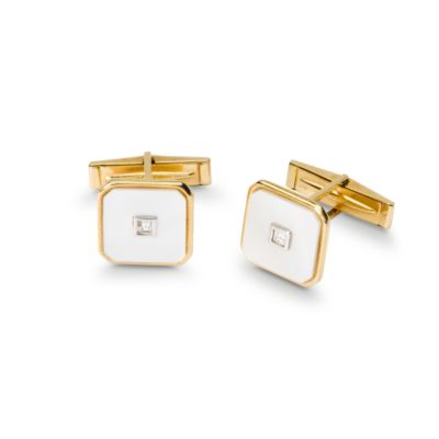 C. 1970 Vintage Men's Cuff Links With Diamond and Mother-Of-Pearl In 14kt Yellow Gold &mdash; Alt Image 1