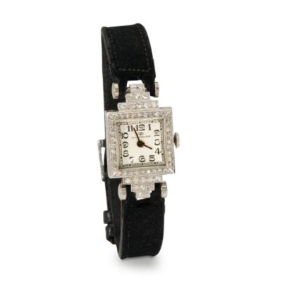 C. 1920 Vintage Schaffhausen Women's .75 ct. t.w. Diamond Watch In 18kt White Gold . 7" &mdash; Alt Image 1