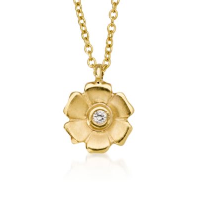 Child's 14kt Yellow Gold and Diamond Flower Necklace. 15" &mdash; Alt Image 1