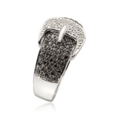 .25 ct. t.w. Black and White Diamond Buckle Ring In Sterling Silver &mdash; Alt Image 2