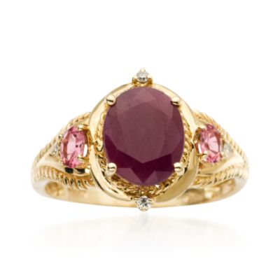3.60 Carat Ruby Ring With Pink Tourmaline In 14kt Yellow Gold &mdash; Alt Image 1
