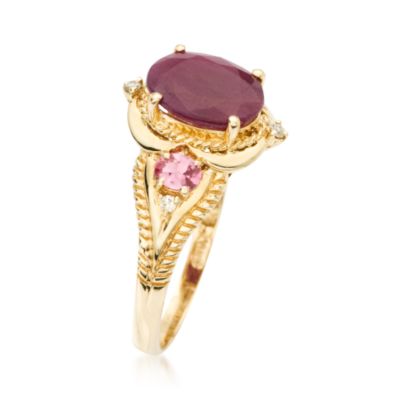 3.60 Carat Ruby Ring With Pink Tourmaline In 14kt Yellow Gold &mdash; Alt Image 2