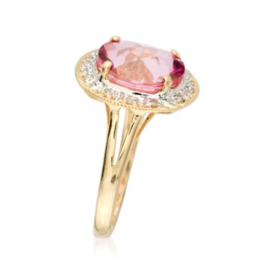 3.00 Carat Pink Topaz Ring With Diamond Accents In 14kt Yellow Gold &mdash; Alt Image 2
