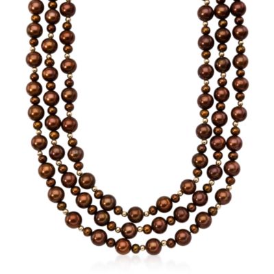 4-8mm Mocha Cultured Pearl Necklace In 14kt Yellow Gold. 18" &mdash; Alt Image 1