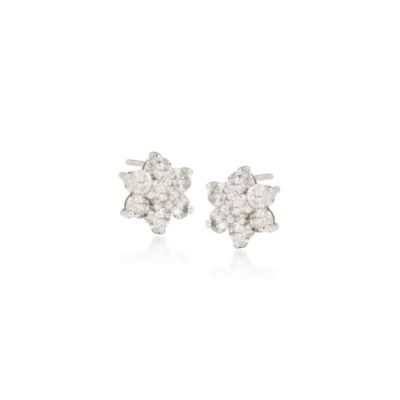 1.00 ct. t.w. Diamond Flower Earrings In 14kt White Gold. Post Earrings &mdash; Alt Image 1