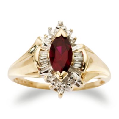 C. 1980 Vintage .60 Carat Faux Ruby Navette Ring With  Diamonds In 10kt Yellow Gold. Size 5.25 &mdash; Alt Image 1