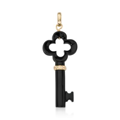 Black Agate Key Pendant With Diamonds In 18kt Yellow Gold  &mdash; Alt Image 1