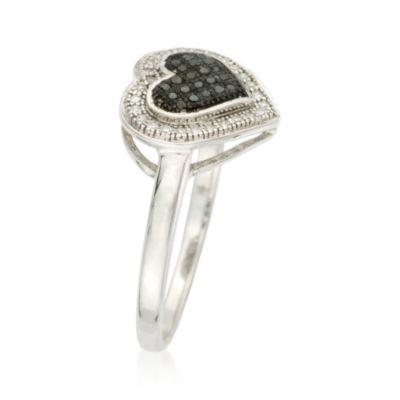 .15 ct. t.w. Black and White Diamond Heart Ring In   Sterling Silver &mdash; Alt Image 2