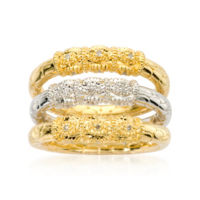 Set of Three .10 ct. t.w. Diamond Bands In Sterling Silver and Vermeil &mdash; Alt Image 1