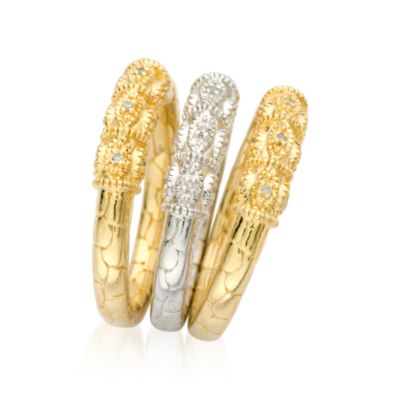 Set of Three .10 ct. t.w. Diamond Bands In Sterling Silver and Vermeil &mdash; Alt Image 2