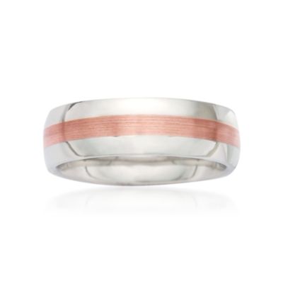 Men's Wedding Band In Sterling Silver and 14kt Rose Gold &mdash; Alt Image 1