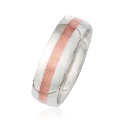 Men's Wedding Band In Sterling Silver and 14kt Rose Gold &mdash; Alt Image 2