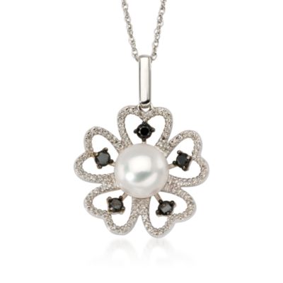 10mm Cultured Pearl and .65 ct. t.w. Diamond Rose Necklace In 14kt White Gold &mdash; Alt Image 1