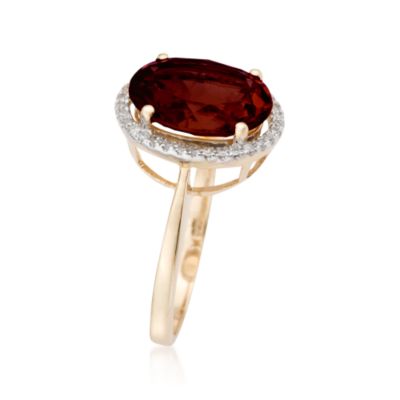 5.25 Carat Oval Garnet and Diamond Ring In 14kt Yellow Gold &mdash; Alt Image 2