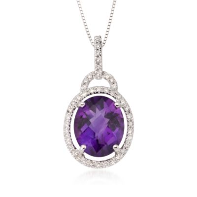 4.10 Carat Oval Amethyst and Diamond Pendant With 14kt White Gold Necklace. 18" &mdash; Alt Image 1