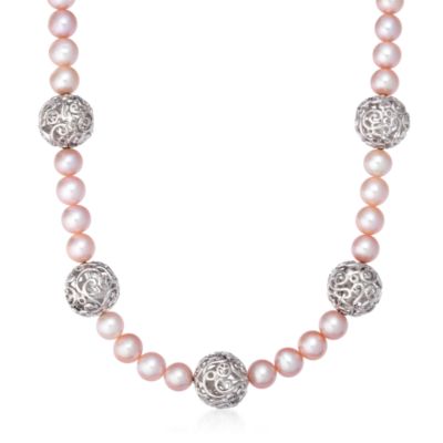 Christie Brinkley 8.5-9.5mm Pink Cultured Pearl and Sterling Signature Bead Necklace &mdash; Alt Image 1