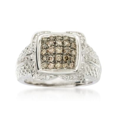 .65 ct. t.w. Brown and White Pave Diamond Square Ring In    Sterling Silver &mdash; Alt Image 1
