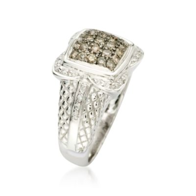 .65 ct. t.w. Brown and White Pave Diamond Square Ring In    Sterling Silver &mdash; Alt Image 2