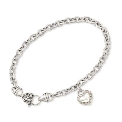 Scott Kay .10 ct. t.w. Diamond Heart Charm Bracelet In 18kt Gold and Sterling Silver. 7.5" &mdash; Alt Image 1
