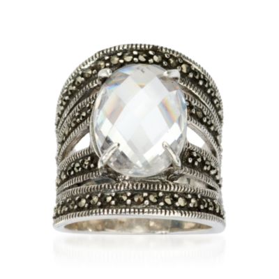 9.25 Carat CZ Band Ring With Marcasites In Sterling Silver &mdash; Alt Image 1