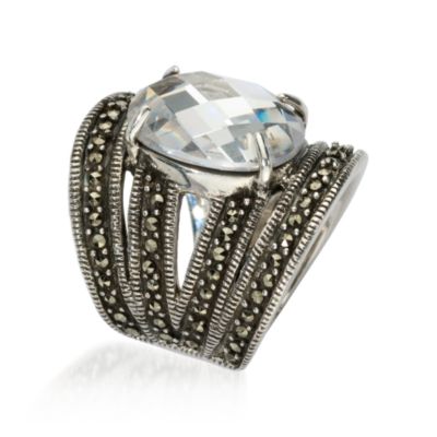 9.25 Carat CZ Band Ring With Marcasites In Sterling Silver &mdash; Alt Image 2