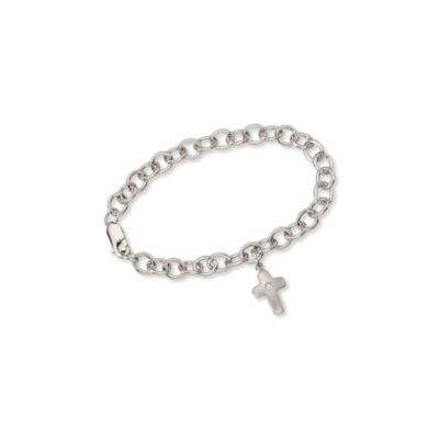 Child's Sterling Silver and Diamond Cross Bracelet. 6.75" &mdash; Alt Image 1