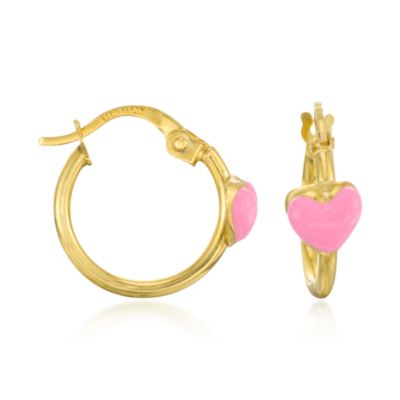 Child's 14kt Yellow Gold Hoop Earrings With Enamel Heart &mdash; Alt Image 1