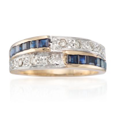C. 1985 Vintage .20 ct. t.w. Diamond and .60 ct. t.w. Sapphire Wedding Band Ring In 14kt Two-Tone Gold. Size 8 &mdash; Alt Image 1