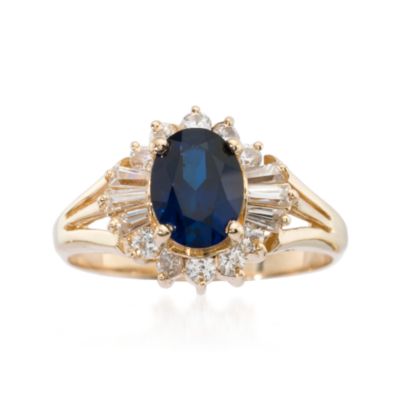 C. 1970 Vintage 1.55 Carat Faux Sapphire and CZ Ring In 14kt Yellow Gold. Size 8 &mdash; Alt Image 1