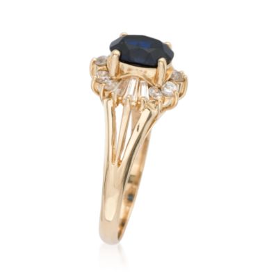 C. 1970 Vintage 1.55 Carat Faux Sapphire and CZ Ring In 14kt Yellow Gold. Size 8 &mdash; Alt Image 2