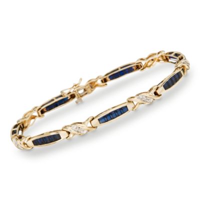 C. 1990 Vintage 1.50 ct. t.w. Faux Sapphire Bracelet With Diamond Accents In 10kt Yellow Gold. 7" &mdash; Alt Image 1