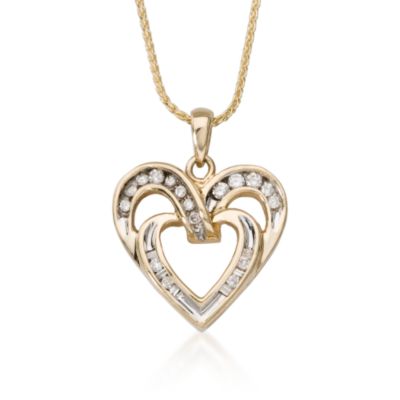 C. 1990 Vintage .20 ct. t.w. Diamond Open Heart Pendant Necklace With Diamond Accents In 14kt Yellow Gold. 16" &mdash; Alt Image 1