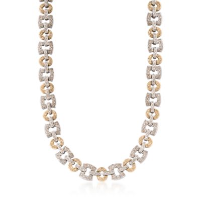 C. 1990 Vintage 4.50 ct. t.w. Diamond Square and Oval Link Necklace In 14kt Two-Tone Gold. 16.5" &mdash; Alt Image 1