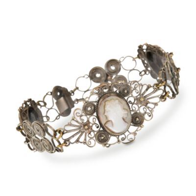 C. 1930 Vintage Mother-Of-Pearl Cameo Bracelet, Earrings and Brooch Set In Sterling Silver  &mdash; Alt Image 2