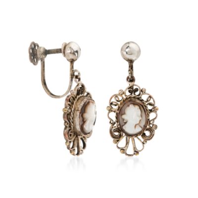 C. 1930 Vintage Mother-Of-Pearl Cameo Bracelet, Earrings and Brooch Set In Sterling Silver  &mdash; Alt Image 4