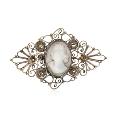 C. 1930 Vintage Mother-Of-Pearl Cameo Bracelet, Earrings and Brooch Set In Sterling Silver  &mdash; Alt Image 5