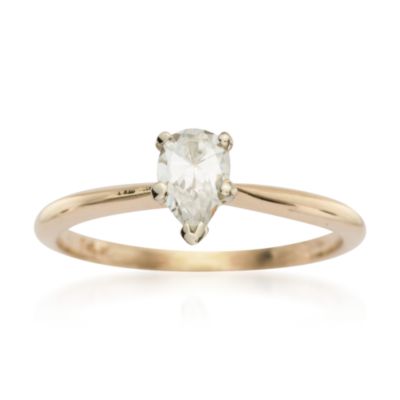 C. 1980 Pear-Shaped CZ Solitaire Ring In 14kt Yellow Gold. Size 4 &mdash; Alt Image 1