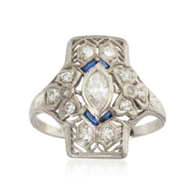 C. 1940 Vintage .45 ct. t.w. Diamond and Faux Sapphire Dinner Ring In Platinum. Size 5.5 &mdash; Alt Image 1