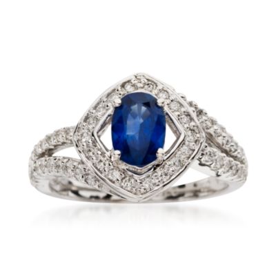1.00 Carat Sapphire and .50 ct. t.w. Diamond Ring In 18kt White Gold. Size 6 &mdash; Alt Image 1
