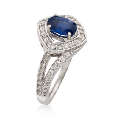 1.00 Carat Sapphire and .50 ct. t.w. Diamond Ring In 18kt White Gold. Size 6 &mdash; Alt Image 2