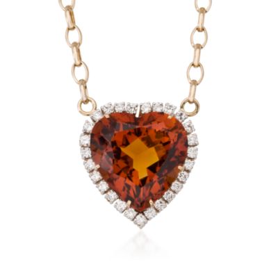 C. 1975 Vintage 14.50 Carat Citrine and .75 ct. t.w. Diamond Heart Necklace In 14kt Yellow Gold. 18" &mdash; Alt Image 1